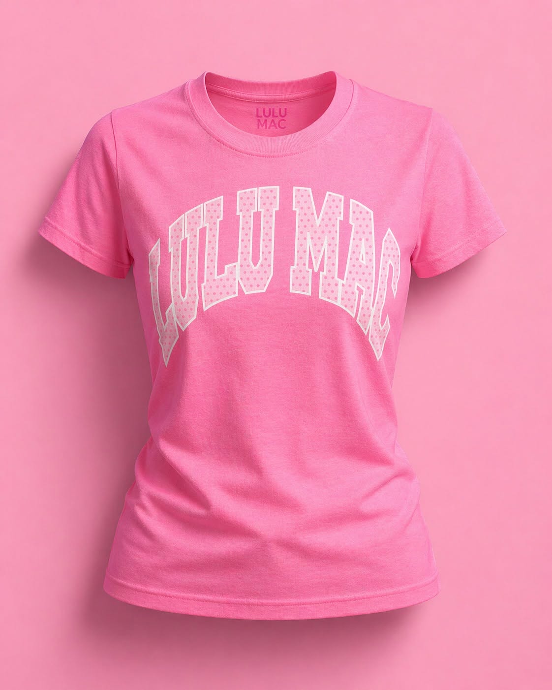 LULU MAC YOUTH HOT PINK/WHITE POLKA DOT TEE
