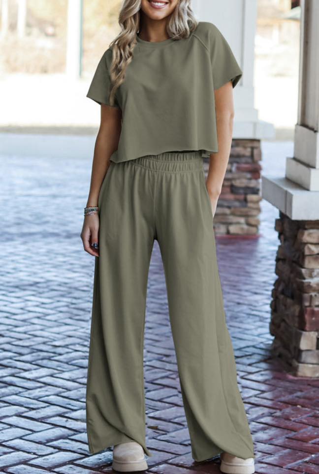 LARGE CROPPED OLIVE 2 PC SET