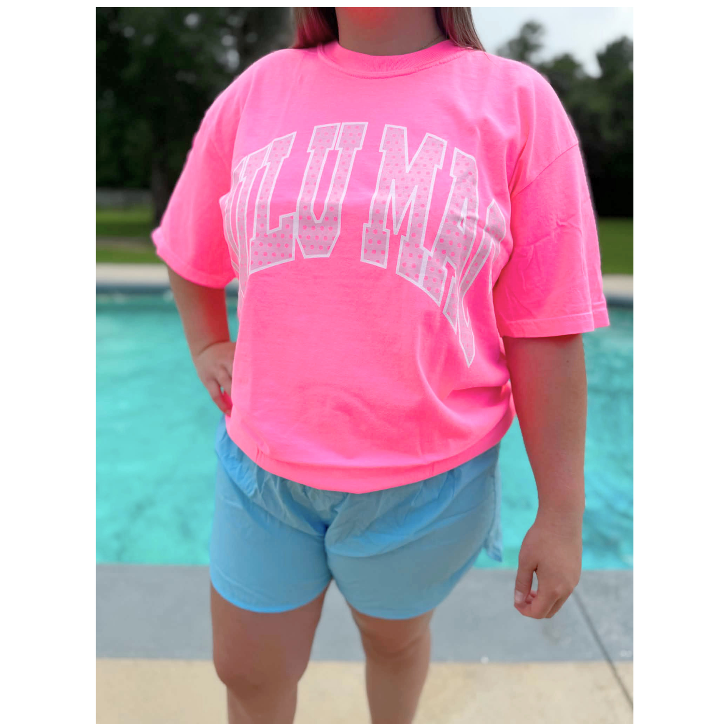 LULU MAC NEON PINK POLKA DOT TEE