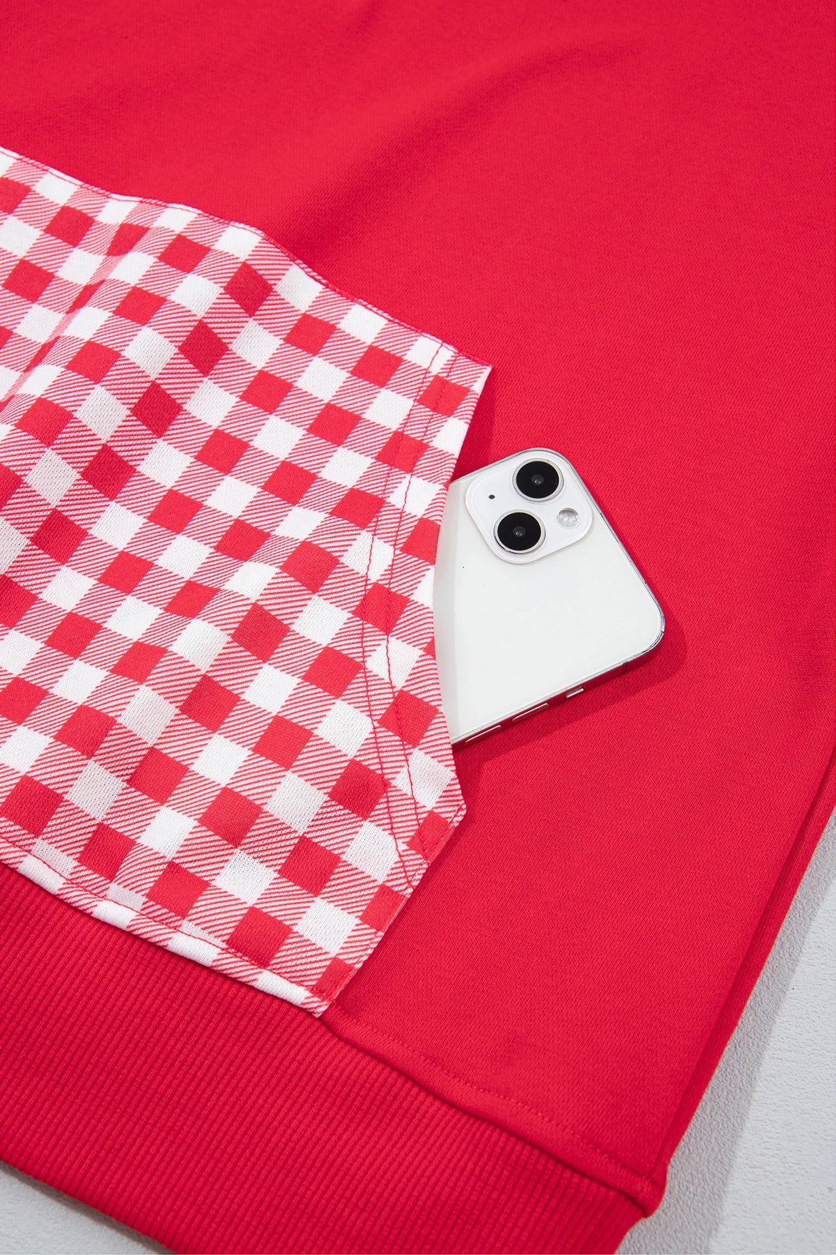 RED PATCHWORK PLAID QUARTER ZIP PULLOVER