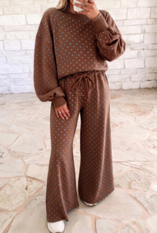 PLUS BROWN POLKA DOT LONG SLEEVE PANT SET