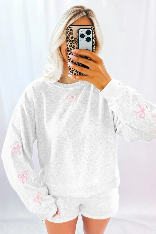 LIGHT GRAY EMBROIDERED BOW LOUNGE SET