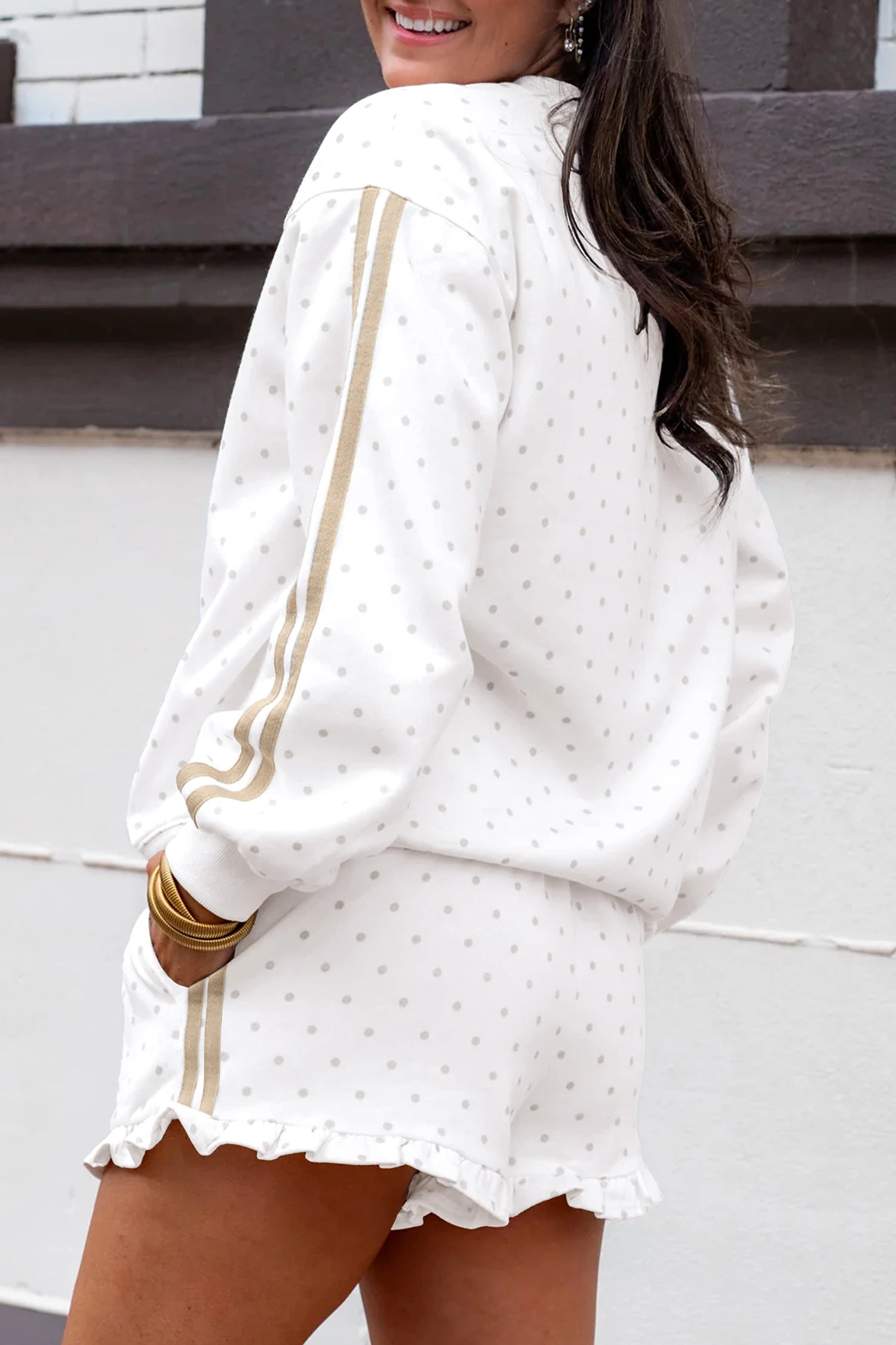 WHITE POLKA DOT CASUAL SWEATSHIRT 2PC SET