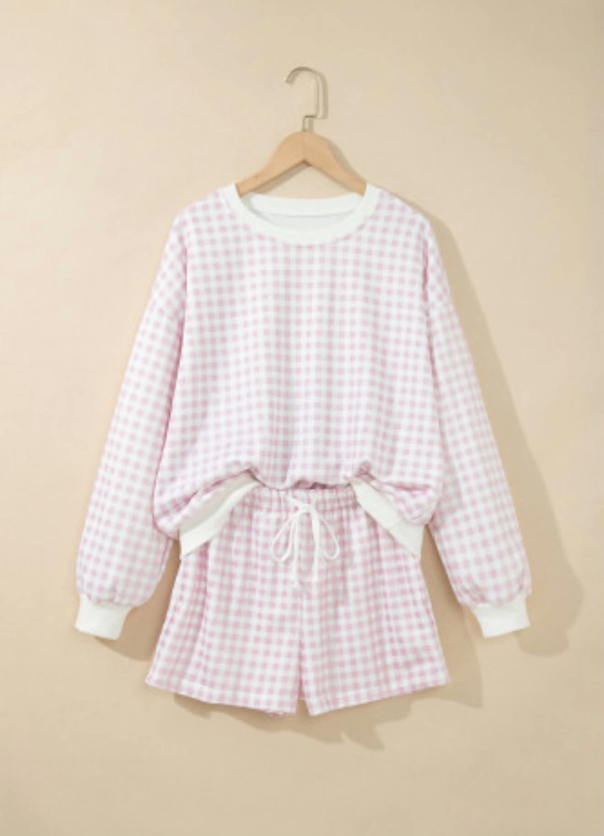PINK PLAID CASUAL SHORT 2PC OUTFIT