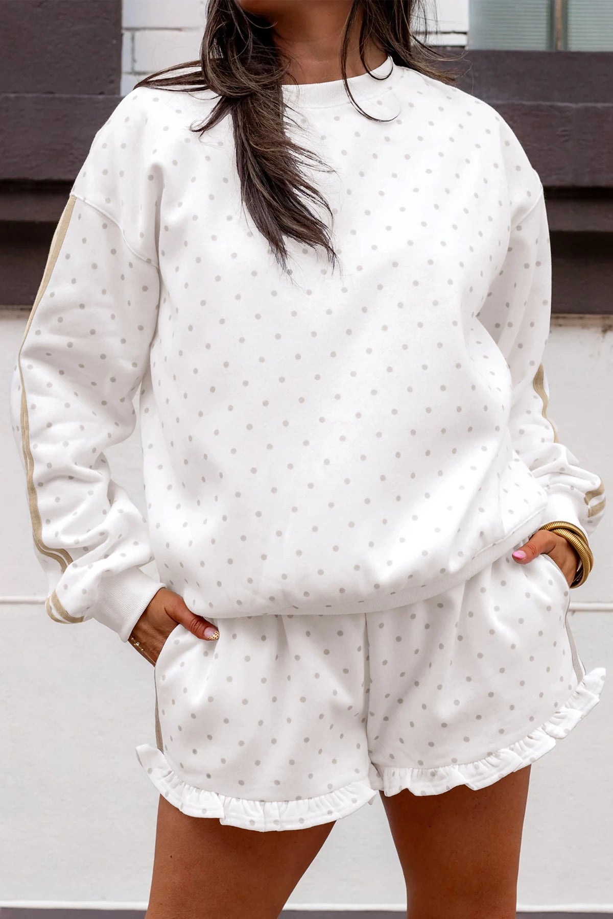 WHITE POLKA DOT CASUAL SWEATSHIRT 2PC SET