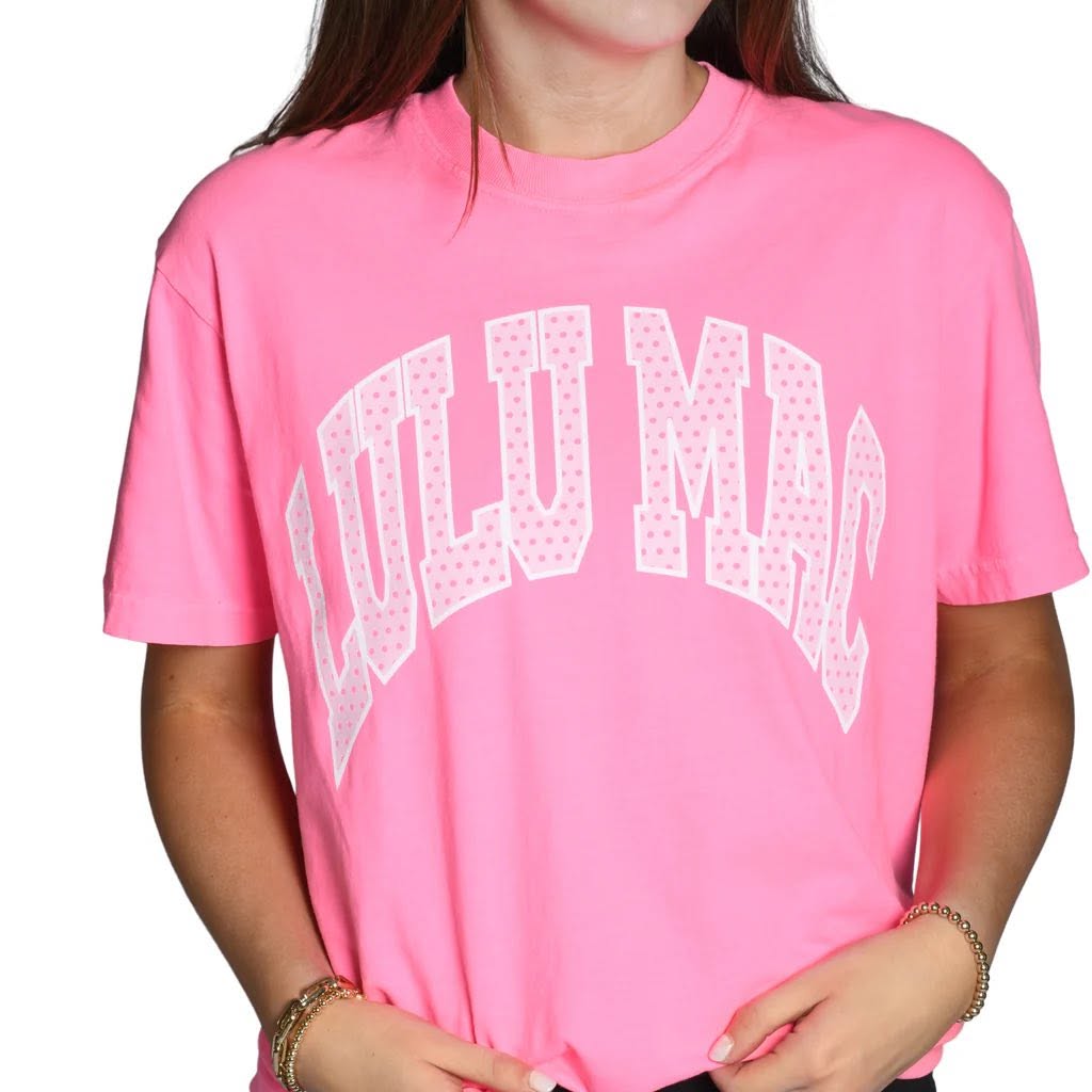 LULU MAC YOUTH HOT PINK/WHITE POLKA DOT TEE