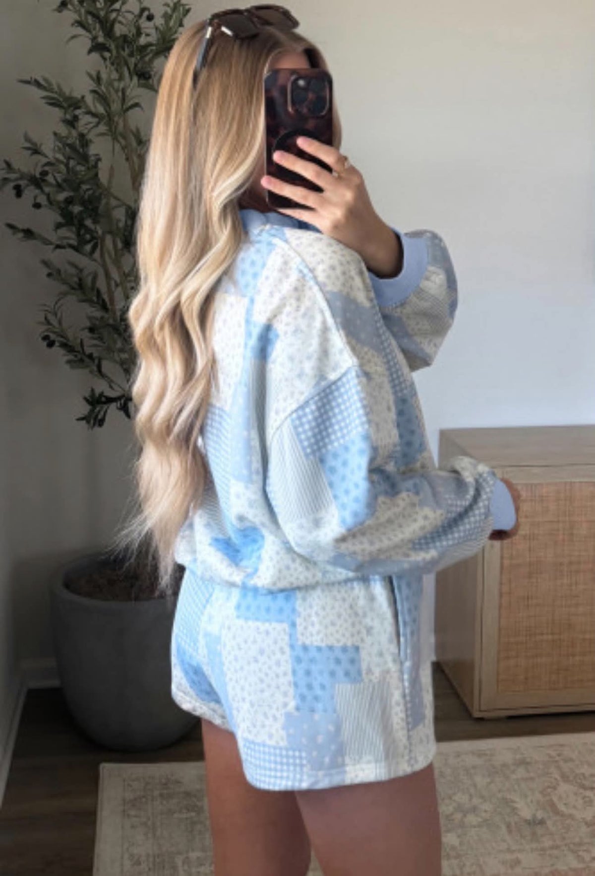 SKY BLUE PATCHWORK 2PC SHORT SET