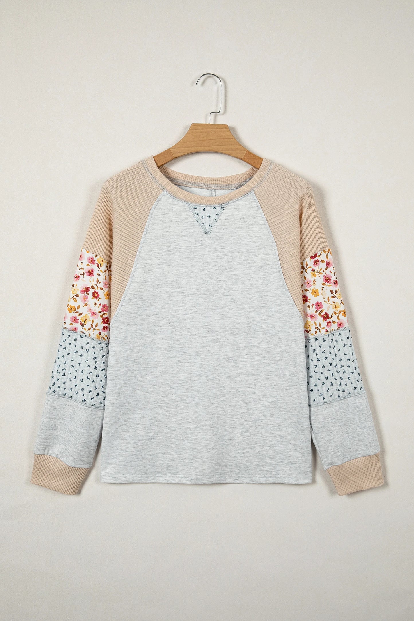 MIXED PRINT RAGLAN SLEEVE PATCHWORK TOP