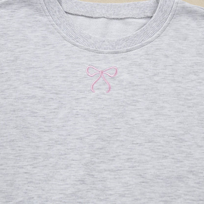 PLUS SIZE LIGHT GRAY EMBROIDERED BOW LOUNGE SET