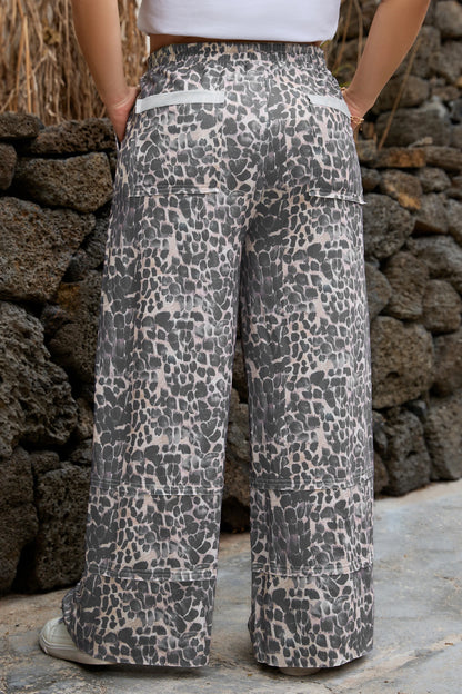 PLUS SIZE LEOPARD PRINT DRAWSTRING PANTS