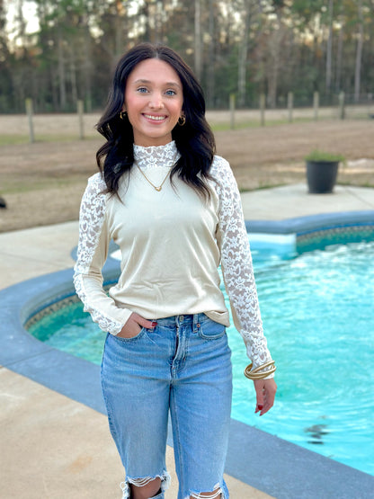 BEIGE FLORAL LACE TOP