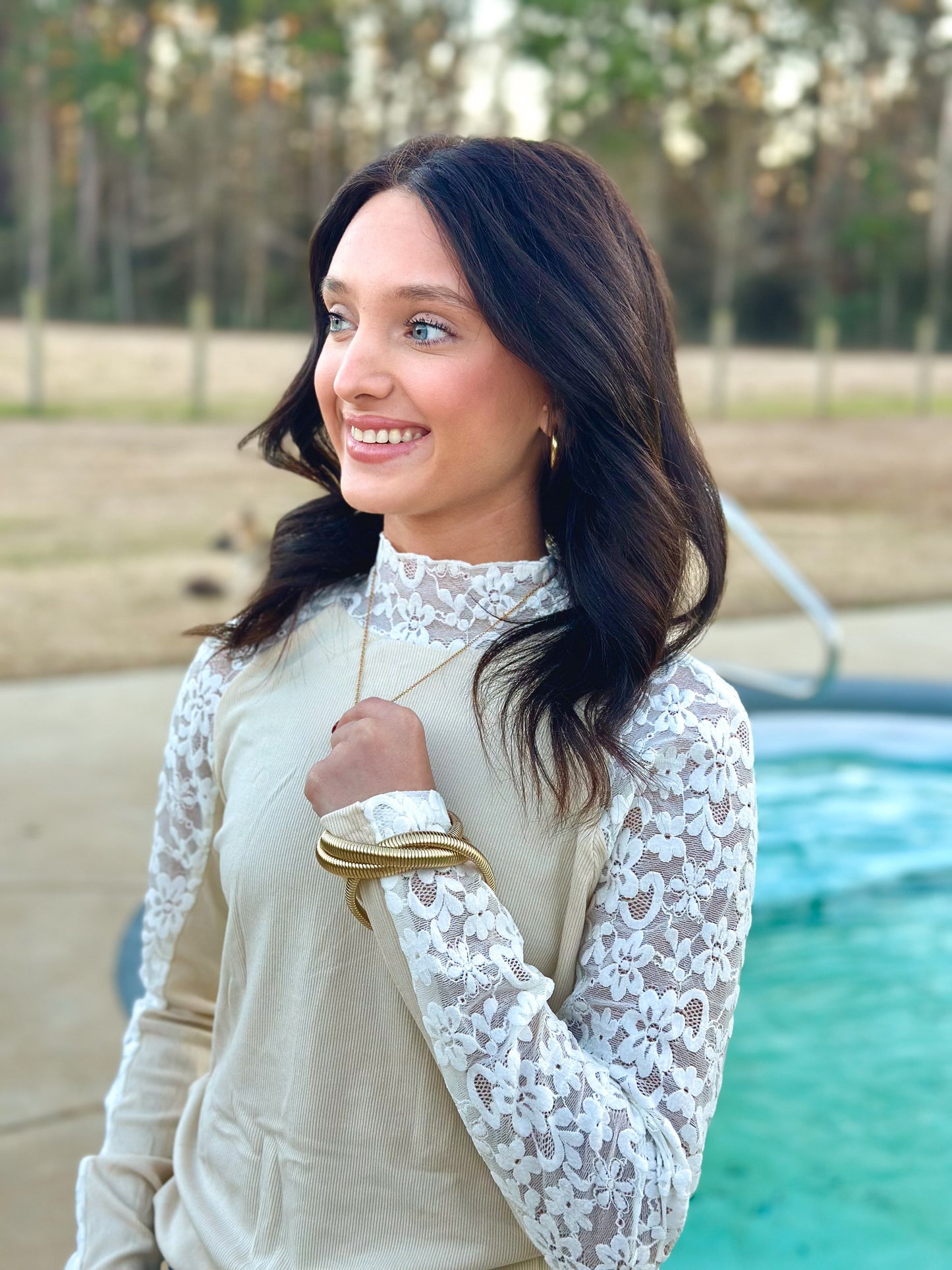 BEIGE FLORAL LACE TOP