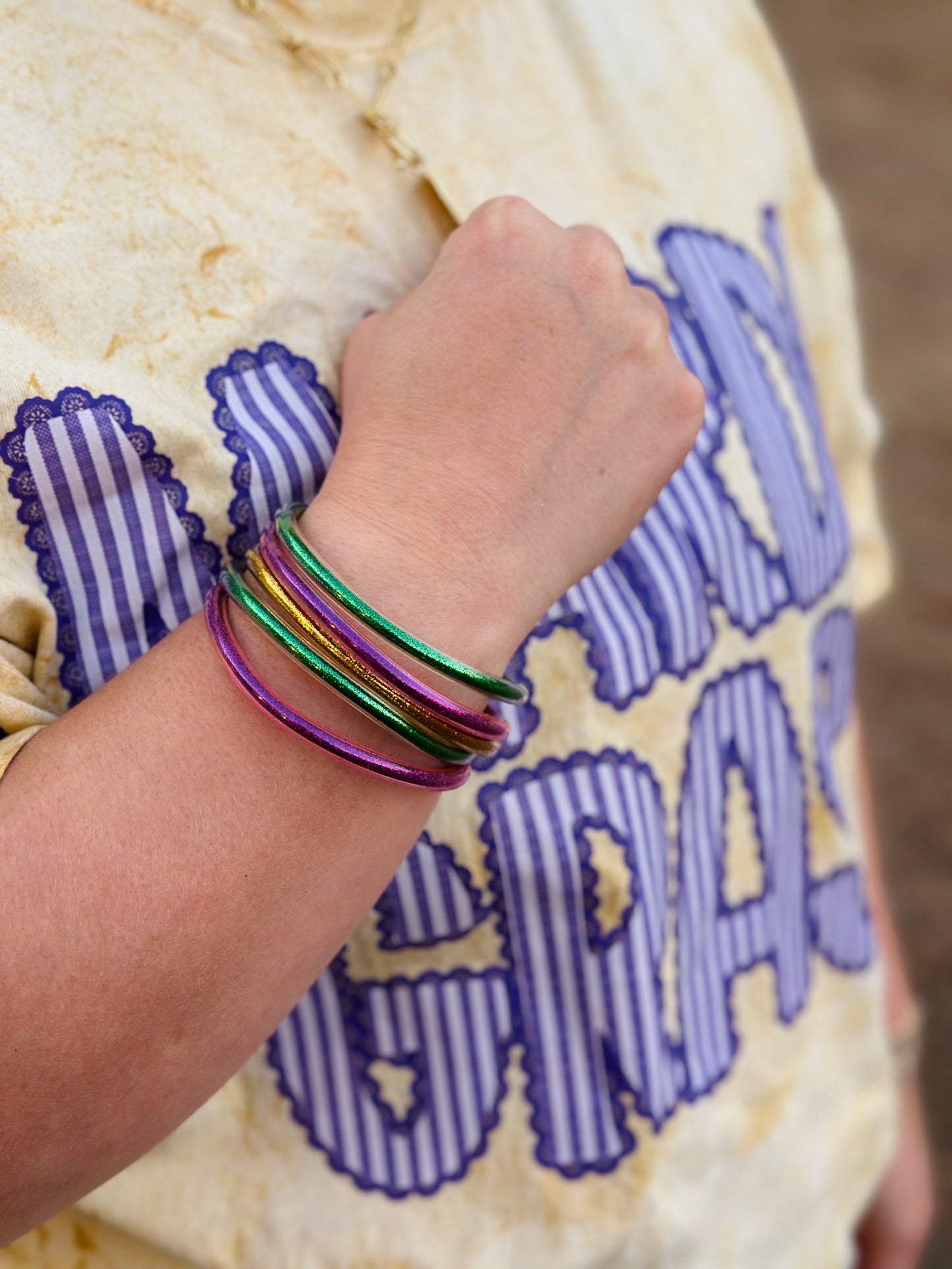 MARDI GRAS 5PCS GLITTER JELLY BRACELET SET