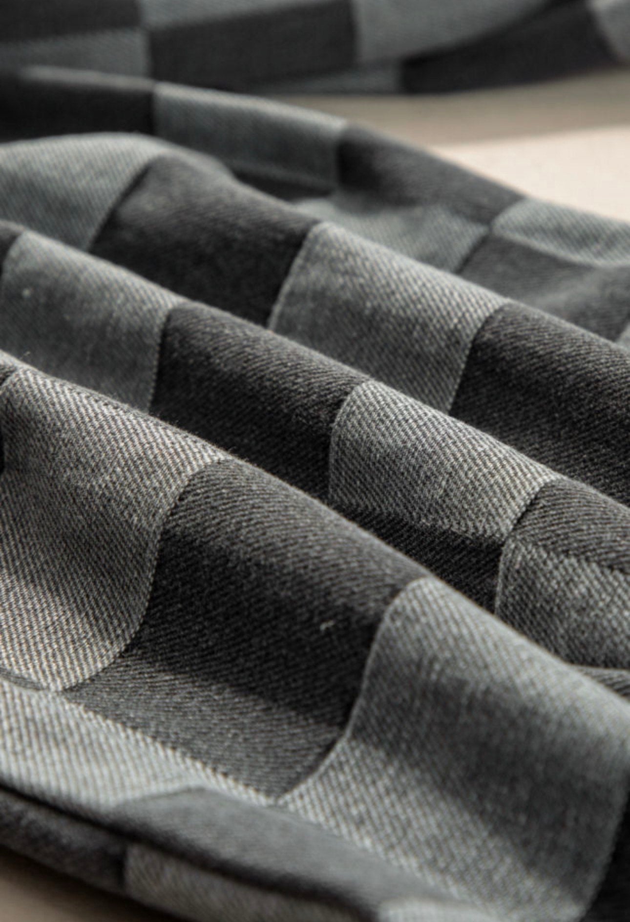 BLACK/GRAY CHECKERED DENIM WIDE LEG JEANS