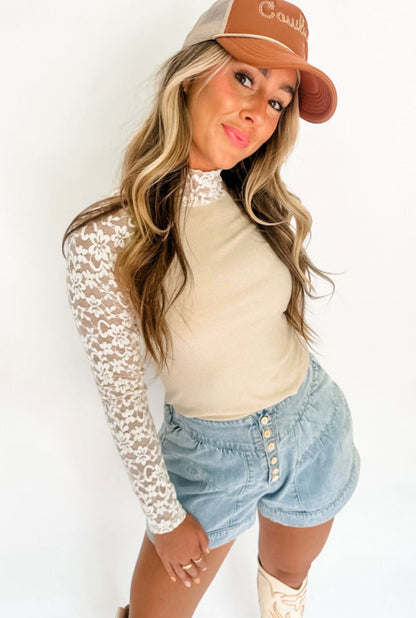 BEIGE FLORAL LACE TOP