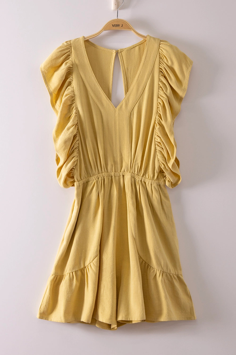 WOMEN GOLD RUFFLED SLEEVE ROMPER