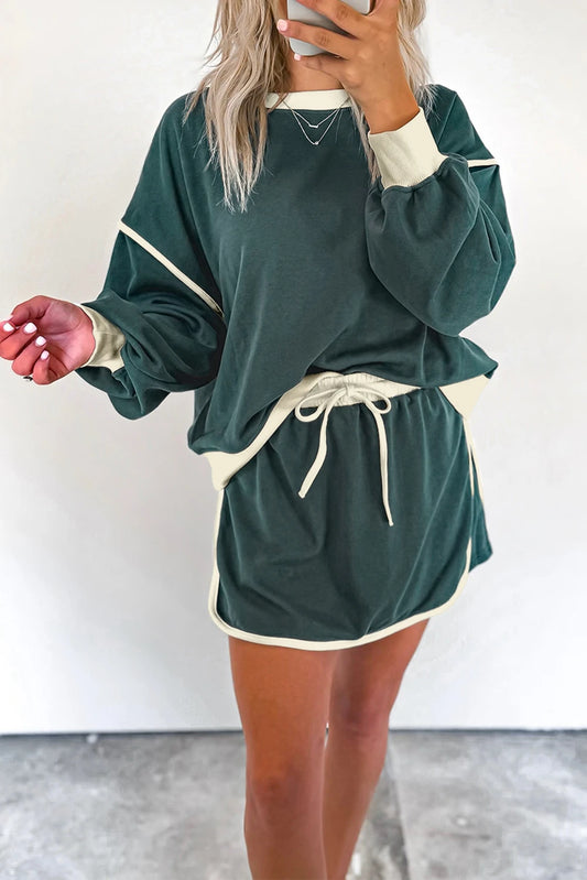 EVERGREEN COLOR CONTRAST SKORT SET