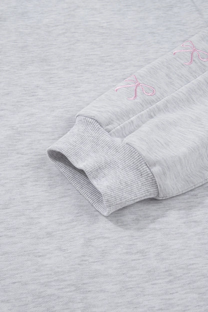 PLUS SIZE LIGHT GRAY EMBROIDERED BOW LOUNGE SET