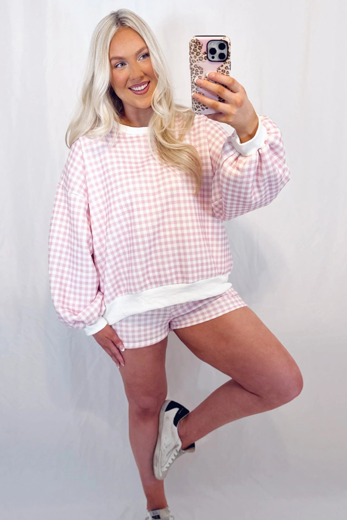 PINK PLAID CASUAL SHORT 2PC OUTFIT