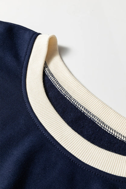 PLUS SIZE NAVY BLUE COLOR CONTRAST SKORT SET