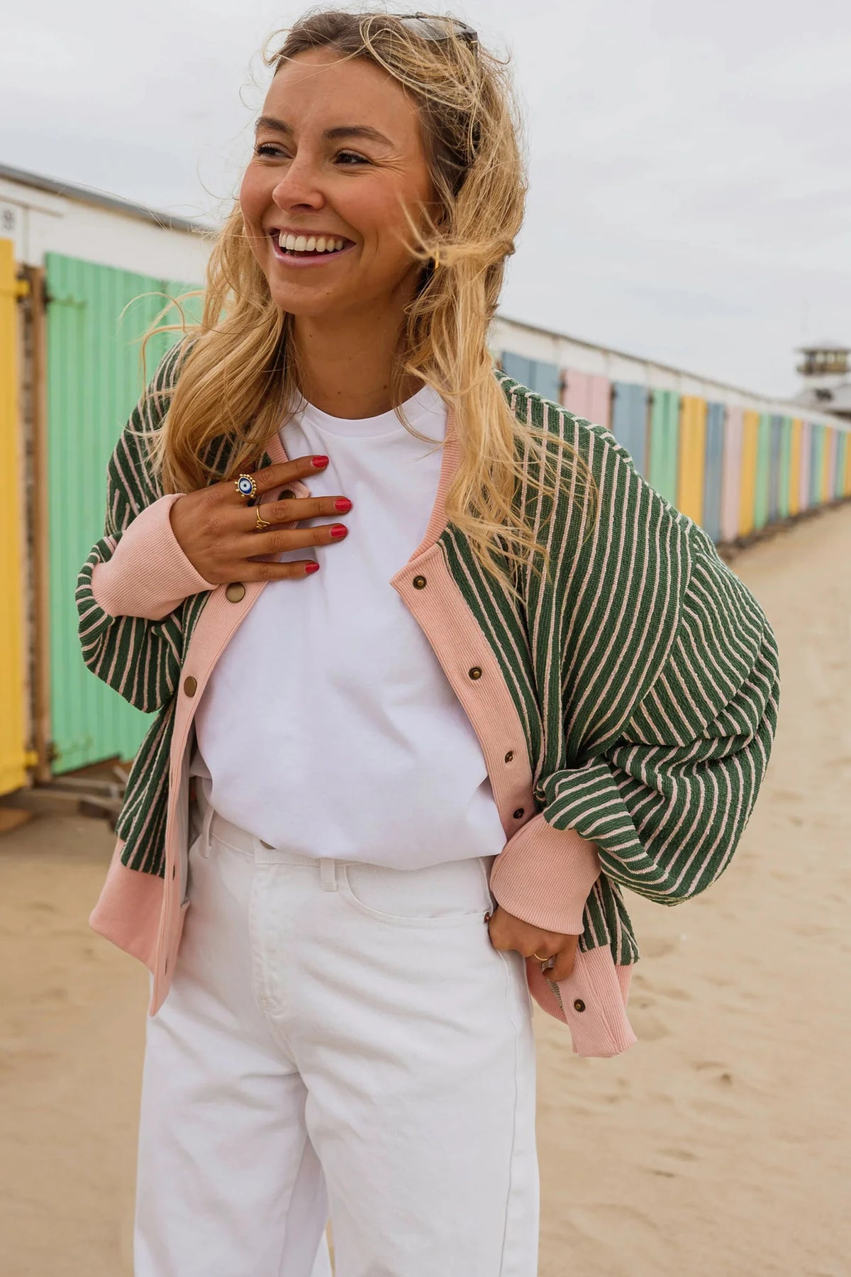 GREEN STRIPE LONG SLEEVE CARDIGAN