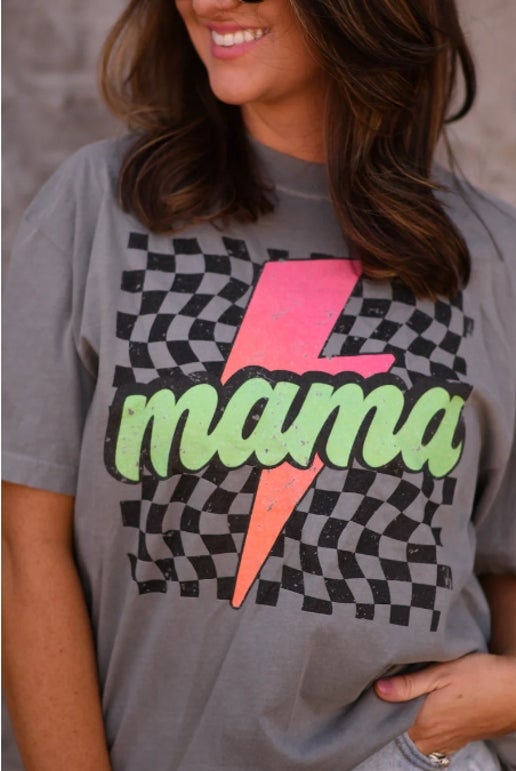 NEON CHECKERED LIGHTENING MAMA TEE