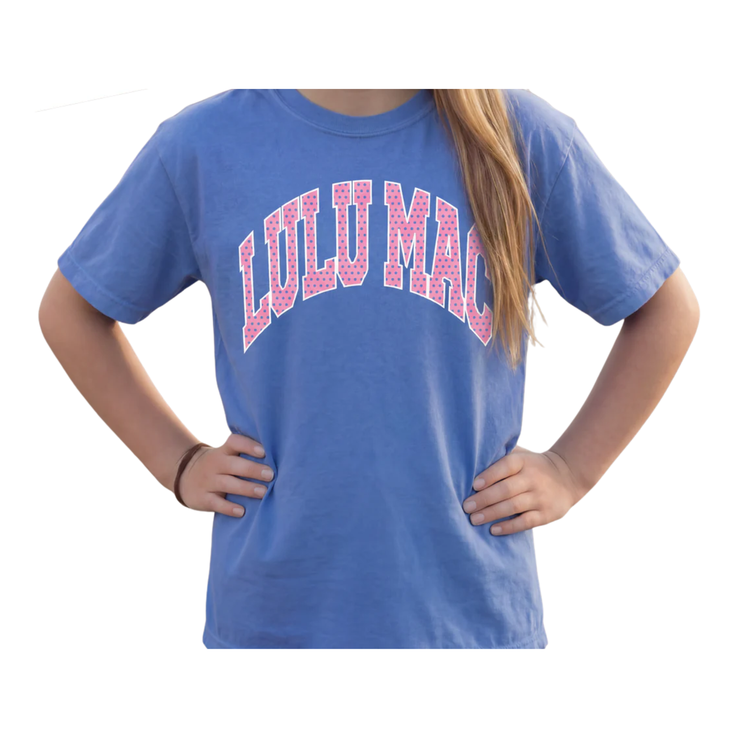 LULU MAC YOUTH FLO BLUE/PINK POLKA DOT TEE