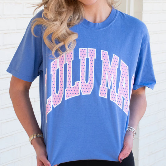 LULU MAC FLO BLUE PINK POLKA DOT TEE