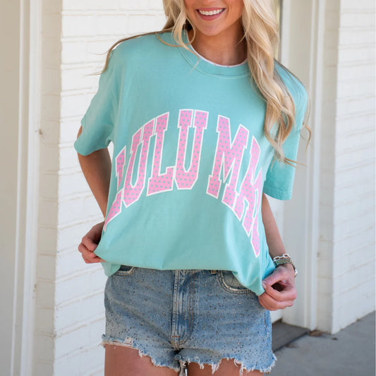 LULU MAC ADULT CHALKY MINT PINK POLKA DOT TEE
