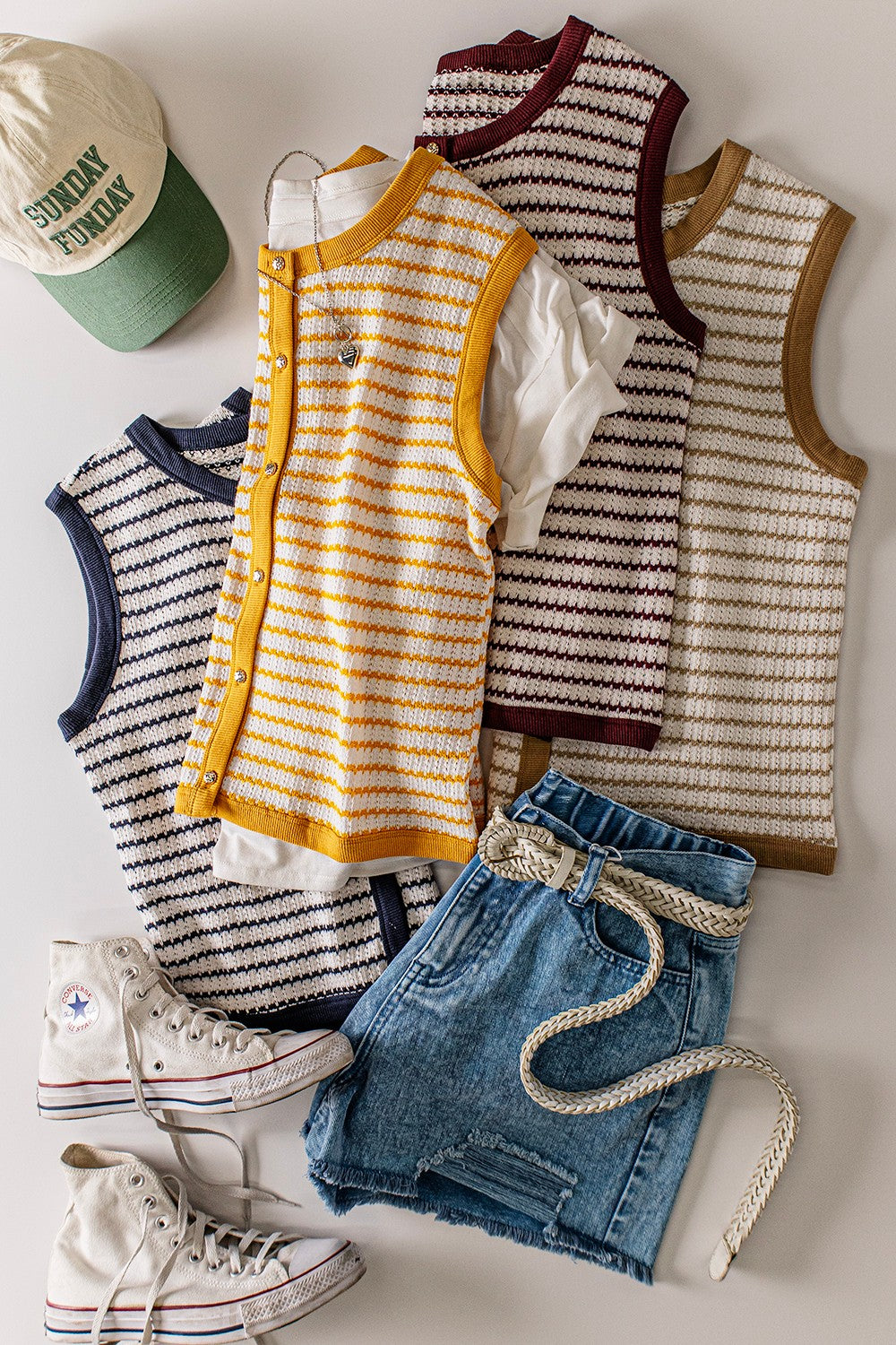 STRIPE KNIT BUTTON DOWN SWEATER